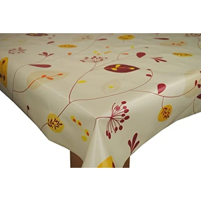 Image of Karina Home Leaves and Stems SPICE on Natural PVC Vinyl Oilcloth Tablecloth (200cm x 137cm)