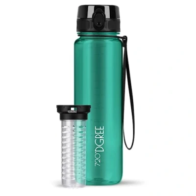 Image of 720DGREE Water Bottle “uberBottle“ 1 L crystalClear +Fruit Infuser BPA Free Tritan, Leakproof, Reusable Drinking Sports for Gym, Fitness, Cycling, Travel, Kids, School Office