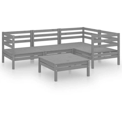 Image of vidaXL 5 Piece Garden Lounge Set Solid Pinewood Grey