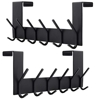Image of Dseap Over The Door Hook Hanger 6 Hooks Coat Rack for Hanging Clothes Hat Towel, Black, 2 Packs