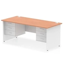 Image of Impulse 1800x800 Desk Beech/White Panel End with 2x3 Drawer Fixed Ped