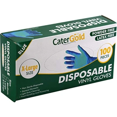 Image of Non Sterile Hygenic Disposable Blue Vinyl Gloves Powder Free Latex 100pcs (XL)