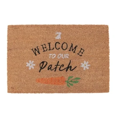 Image of Springtime Coir Doormat &#039;Welcome to Our Patch&#039; with Rabbit, Carrot &amp; Daisies Charming, Durable Entry Mat for Indoor or Sheltered Outdoor Use, Ideal Easter Seasonal Décor