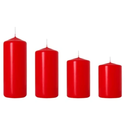 Image of Set of 4 Pillar Candles, Votive Decorative Household Unscented, Natural Vegan Wax, Clean Burn, Long Burning Time Advent Wreath, Christmas, etc. (Red, Matt)