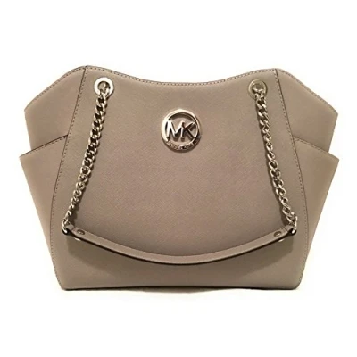 Image of Michael Kors Jet Set Travel Large Chain Shoulder Tote Handbag Pearl Grey