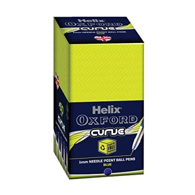 Image of Helix Oxford Curve Ballpoint Pen 1.0mm Needle Point Nib Blue Ink Pack of 50