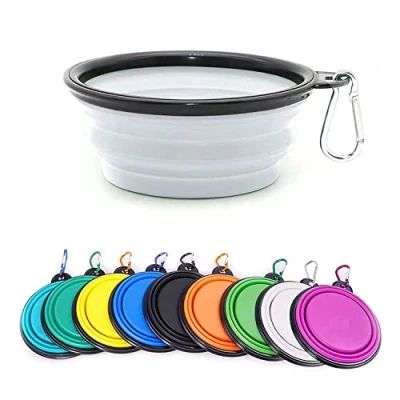 Image of Collapsible Dog Bowl,Collapsible Water Bowls for Cats Dogs, Portable Pet Feeding Watering Dish,Portable Food Bowl with Carabiner (Medium(650ML), White)