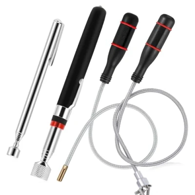 Image of 4 PCS Magnetic Pickup Tool, Portable Extendable Handheld Stick with Non Slip Handle Flexible Magnet Pick up Tools for Screws Nuts (3LB 5LB 15LB)