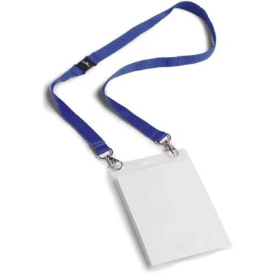 Image of Durable Event Name Badge A6 with Dark Blue Lanyard Pack of 10 Includes Safety Release Ideal for Events and Exhibitions
