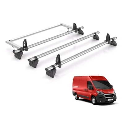 Image of Rhino Roof Rack for Peugeot Boxer 2006+ [Peugeot 2006+] 3 Bars &amp; Rear Ladder Roller + Loadstops KR27/IA3FL/KLS2