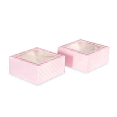 Image of Anniversary House Pink Gingham Square Treat Boxes with Window Pack of 2