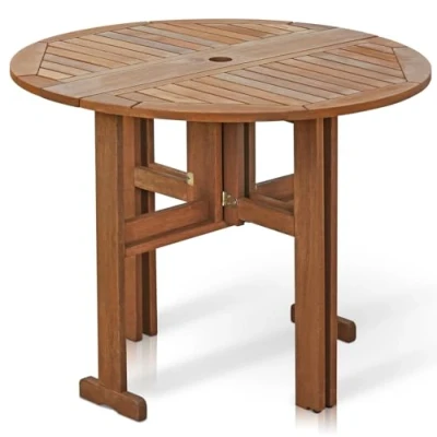 Image of Furinno Tioman Outdoor Hardwood Folding Gateleg Round Table, FG17035,89.99 (W) x 70.99 (H) 89.99 (D) cm