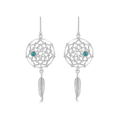 Image of Tuscany Silver Women&#039;s Sterling Turquoise Dream Catcher Drop Earrings