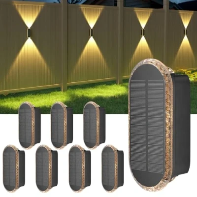 Image of ELLASAY Solar Fence Lights Outdoor Garden,3000K/4000K/6500K 3 Modes Brighter Garden Powered Waterproof IP67,Solar Wall for Patio/Backyard/Porch/Pool Decorations,8PK