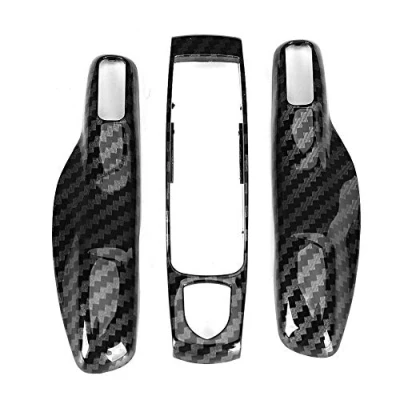 Image of Aukson Remote Key Cover, Replacement Durable 3pcs/set Carbon Fiber Style Car Trim Cover Fit for Por sche Cayman/Macan/Boxster