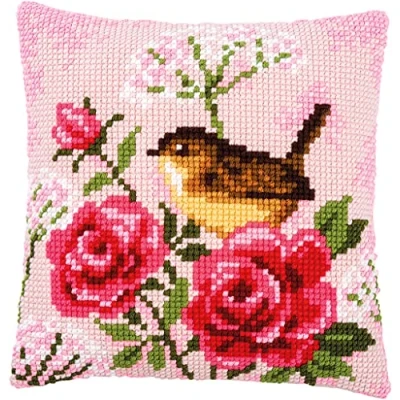 Image of Vervaco Cross Stitch Kit Cushion Complete Set Bird and Roses Decoration Manual Embroidery Adult Art Creative Gift DIY ca. 40 x cm