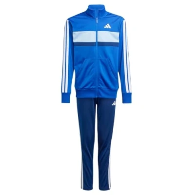 Image of adidas Unisex Kids SEASONAL ESSENTIALS TIBERIO 3 STRIPES TRICOT TRACKSUIT, Royal Blue/White/Glow Blue, 11 12 Years