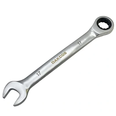 Image of DAKCOS Fixed Head Ratchet Spanner 17mm Ratcheting Combination Wrench Chrome Vanadium Steel