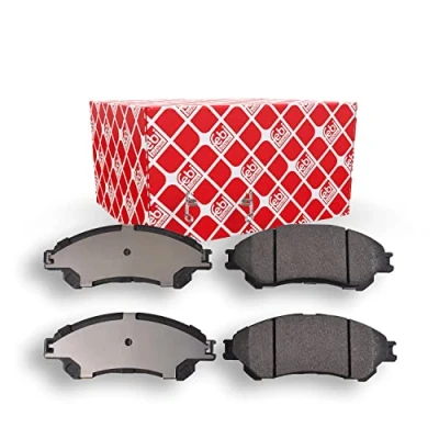 Image of 5581061M00, 5581061M01, 5581061M02, 5581061M52 Brake pad set FEBI BILSTEIN 116275 Front Axle with acoustic wear warning anti squeak plate
