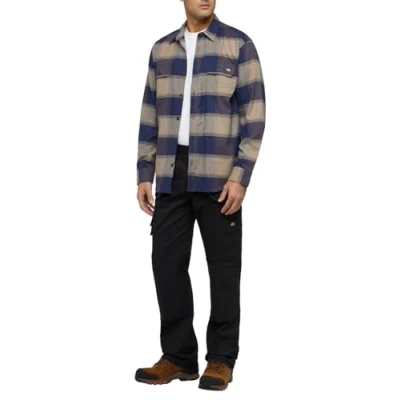 Image of Dickies Men&#039;s Flex Flannel LS Shirt Relaxed, Desert Sand, XL