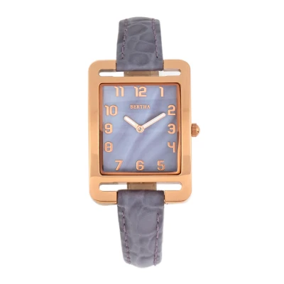Image of Bertha Womens Marisol Swiss MOP Leather Band Watch Lilac Stainless Steel One Size
