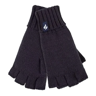 Image of HEAT HOLDERS Ladies Solid Knitted Fingerless Gloves Ideal for Smartphone Keeps Hands Warm in Winter (One Size, Navy Solid)