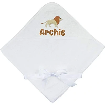 Image of TeddyTs Personalised Lion Embroidered Baby Hooded Bath Towel