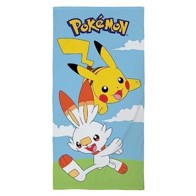 Image of Halantex POKEMON PIKACHU and SCORBUNNY Beach Towel Bath 100% cotton Size 70x140 cm POK 491T