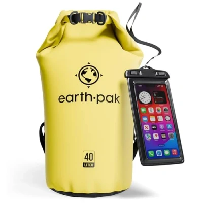 Image of Earth Pak Waterproof Dry Bag Roll Top Sack Keeps Gear for Boating, Hiking, Camping and Fishing with Phone Case (Yellow, 40L)