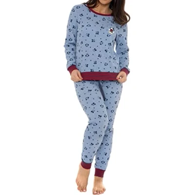 Image of Wingwalker Womens Disney Mickey Mouse Pyjamas Ladies Waffle PJs Blue Size X Large