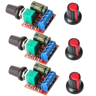 Image of Gebildet 3pcs Mini DC Motor PWM Speed Controller, 5V 35V 5A Adjustable Switch Module, 6V 12V 24V Variable Voltage Regulator Dimmer Governor Switching Build with LED Indicator