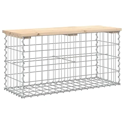 Image of vidaXL Garden Bench with Gabion Design Solid Pinewood Top and Galvanised Steel Base Ideal for Outdoor Spaces Brown