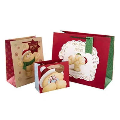 Image of Hallmark Gift Bags, Bags for Presents, Pack of 3, Christmas, Forever Friends, Bears, Red, Green