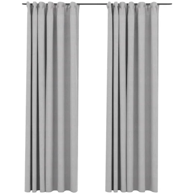 Image of vidaXL Linen Look Blackout Curtains with Hooks 2 pcs Grey 140x245 cm