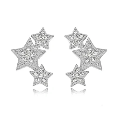 Image of Tuscany Silver Women&#039;s Sterling Rhodium Plated Cubic Zirconia Star Stud Earrings