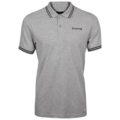 Image of Firetrap Mens Polo Shirt Cotton Polos Tshirt Short Sleeve Summer Ribbed Tipping Collar Tshirts Top Grey Marl XXL