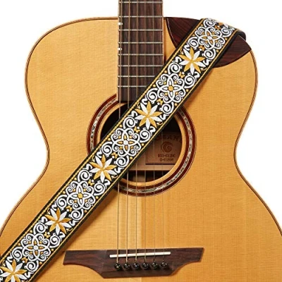 Image of Amumu Hootenanny Guitar Strap Yellow Embroidery for Acoustic, Electric and Bass Guitars