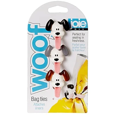 Image of Joie 12605 Woof Bag Ties, Dog Themed, One Size, White, Set of 3