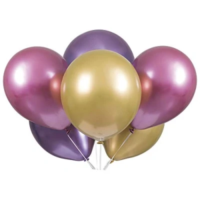 Image of Vibrant Pink, Purple &amp; Gold Platinum Latex Balloons (27cm) Perfect Party Decoration for Parties Events 6ct