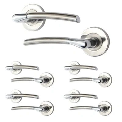 Image of EAI Internal Door Handle Duo Finish 5 Pairs Satin Nickel and Polished Chrome Lever on Rose Round