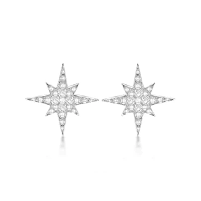 Image of Tuscany Silver Women&#039;s Sterling Rhodium Plated Cubic Zirconia Compass Star Stud Earrings, 8.3 x 11.8 mm