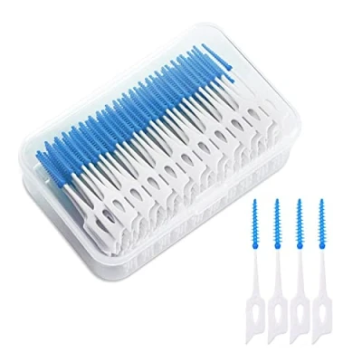 Image of MIVAIUN 200 Pieces Interdental Brushes,Dual Use Dental Floss Sticks,Silicone Picks,Picks Brush,Portable Oral Tooth Clean,Tooth Gap Brush,Silicone for Cleaning (Blue)