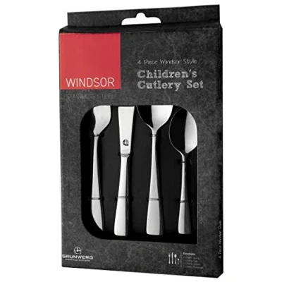 Image of Grunwerg Windsor Carded 4 Piece Children’s Cutlery Box Set 4BXCHDWDR, 18/0 Stainless Steel