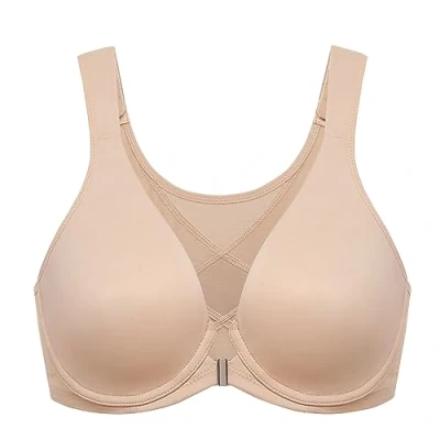 Image of Delimira Women&#039;s Front Fastening Bras Posture Plus Size Underwire Unlined Plunge Back Support Seamless Bra Beige 34DD