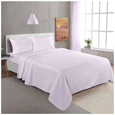 Image of GC GAVENO CAVAILIA Brushed Cotton Flannelette Flat Sheets King Size, Flannel Plain Bedding Flat, Non Iron &amp; Fade Resistant Bed Top, Purple