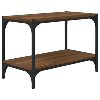 Image of vidaXL TV Cabinet Industrial Designed Brown Oak Stand with Shelves Durable Engineered Wood and Steel Material Versatile Use Easy Assembly Measures 60 * 33 41 cm