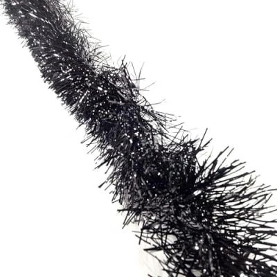 Image of HSD Christmas Tinsel Garland 2M (6.5ft) Xmas Metallic Chunky Fine Sparkle Shiny Tree Party Decorations (Fine Black)