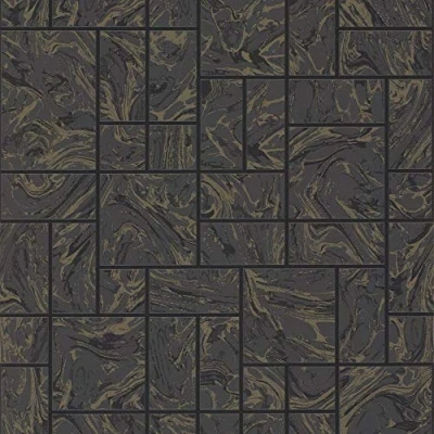 Image of Holden Decor Charcoal/Gold Marble Tile Wallpaper