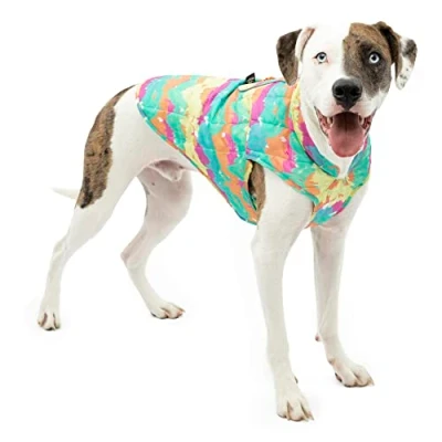 Image of Kurgo Loft Dog Jacket, Reversible Winter Coat For Dogs, Reflective, Wear with Harness, Water Resistant, Small Medium Large Pets (Watercolor Stripe, M)
