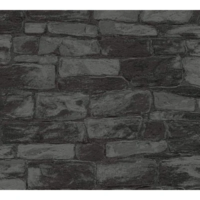 Image of WPE® AS Creation Brick Wallpaper 3438 19 Textured Vinyl Faux Glitter Black Wall Covering for Living Room, Bedroom, or Accent Walls